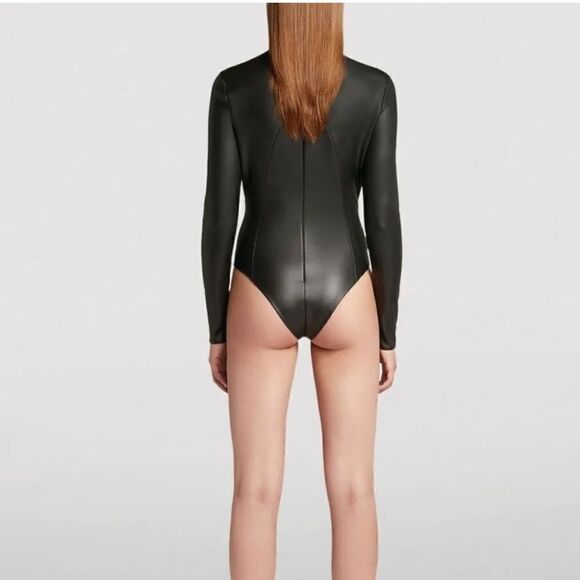 WOLFORD x AMINA MUADDI TURTLENECK VEGAN LEATHER BODYSUIT size 10 M - Picture 4 of 13